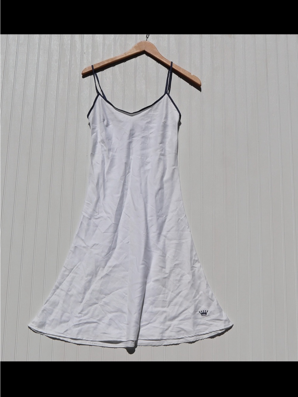 Classic White Chemise Slip with Navy Trim